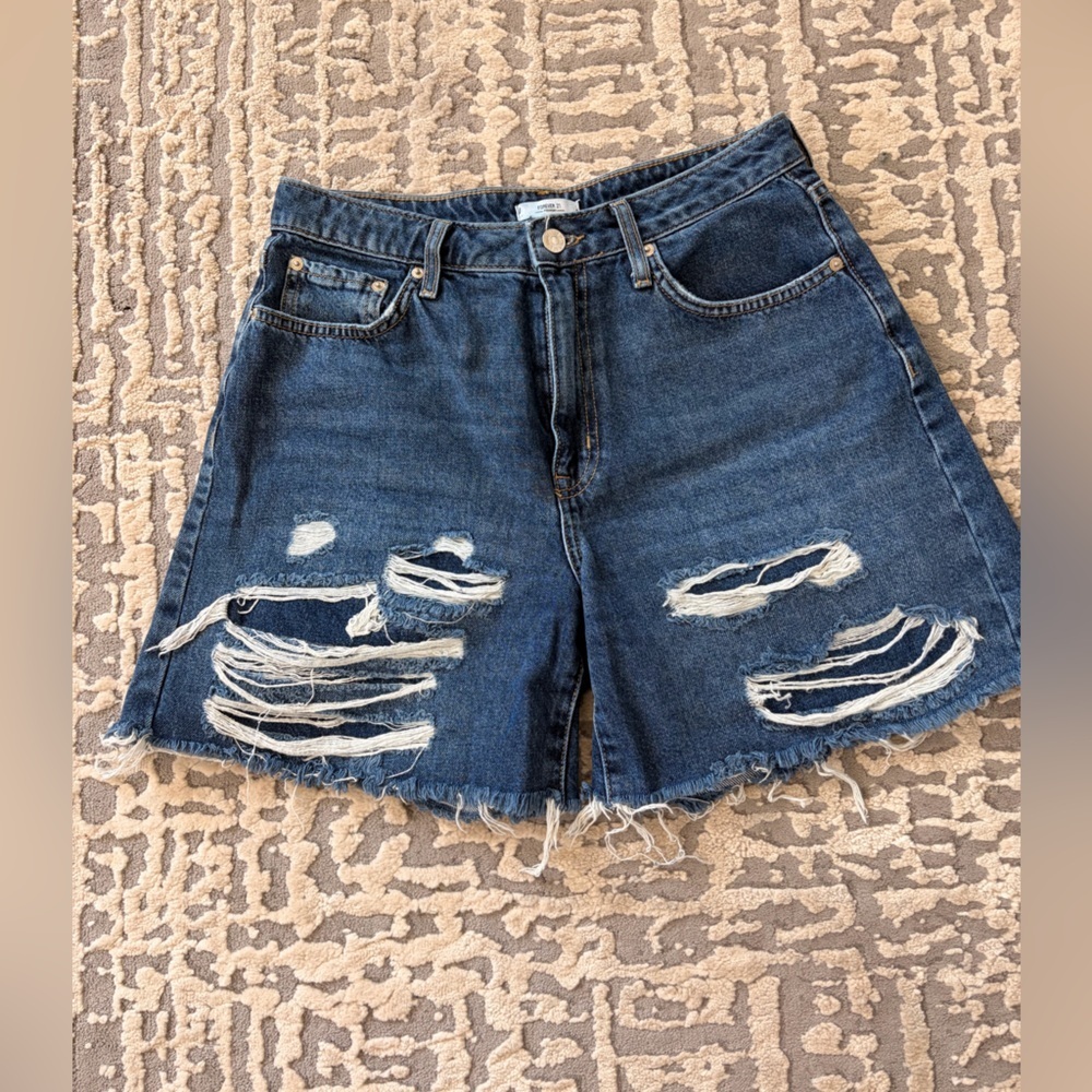 Forever 21 Dark Blue Ripped Jean Shorts